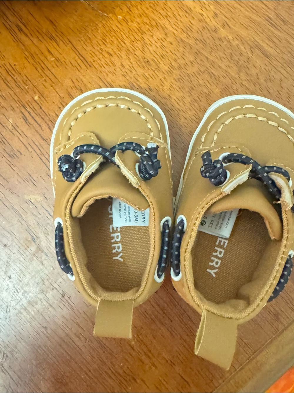 Sperry Kids' Tan Moccasin Boat Shoes with Navy Lace Accents